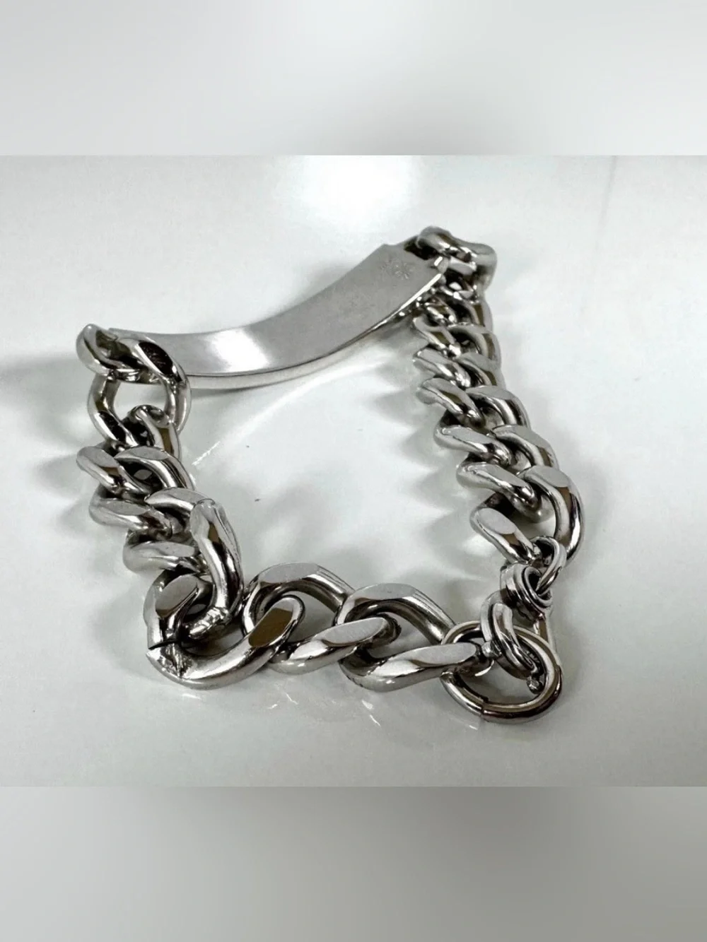 1960’s Nickel Silver Cuban Link ID Chain Bracelet Men 8.5in Lobster Closure